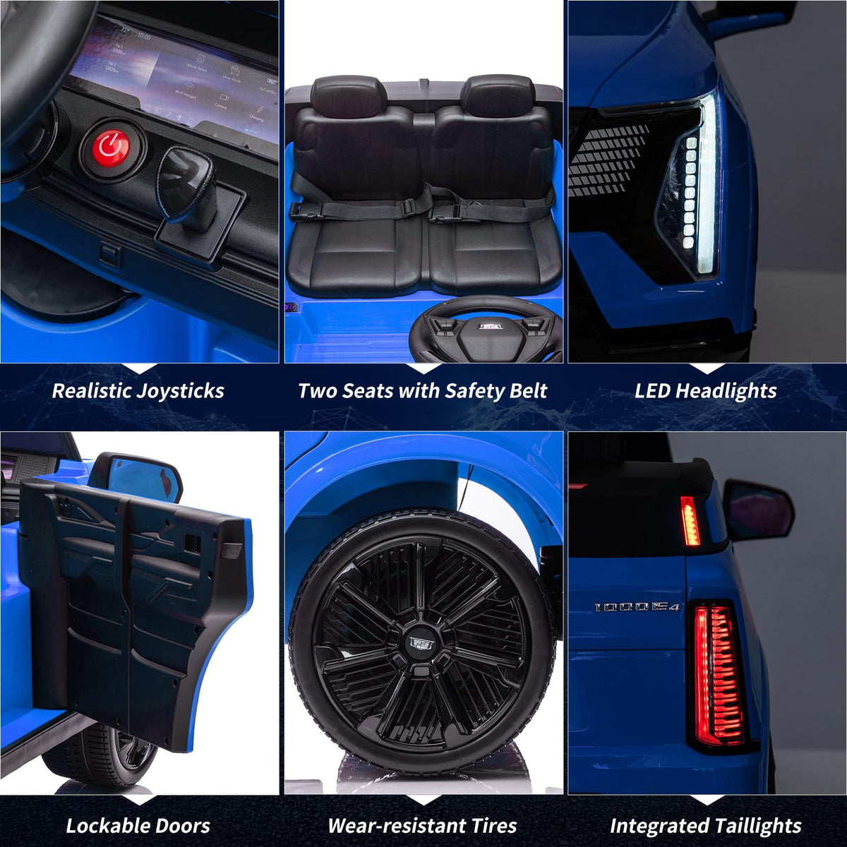2 Seater Ride on Car for Kids 24V Licensed Cadillac Electric Car Toy Toddlers Battery Powered Ride on Truck with 2.4G Remote Control, Full-Wheel Suspension, Music, LED Lights, Blue