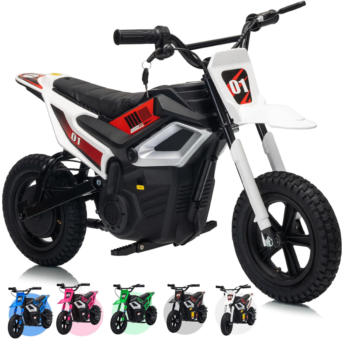 24V Kids Electric Dirt Bike, 350W Battery Powered Motorcycle with 12 Inch Fat Tires Rear Suspension Twist Throttle for Teens