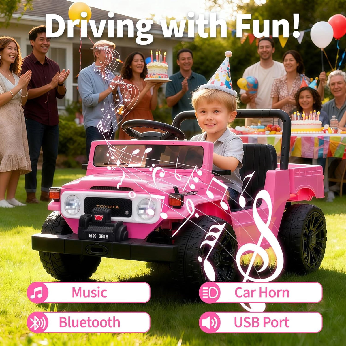 12V Licensed Toyota Ride-On Pickup Truck, Electric Ride-On Car with Remote Control, Lift-Up Dump Bed, Suspension, Bluetooth, Music, 3.73 MPH