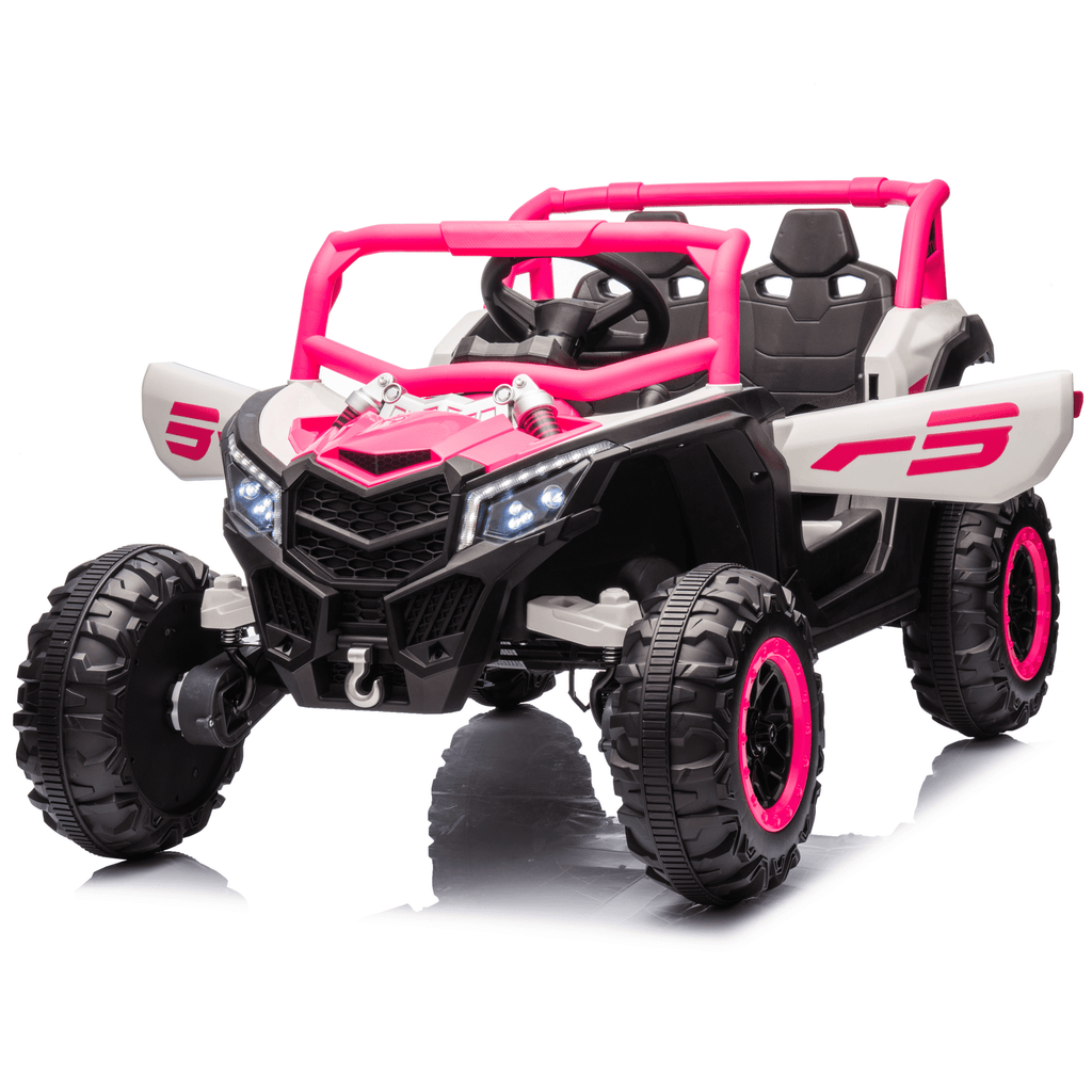 Sunnyfree 24 Volt Ride on Toys, 4WD Electric Car for Kids, Power Car Wheels with Remote Control, Bluetooth, Spring Suspension, LED Light, Pink