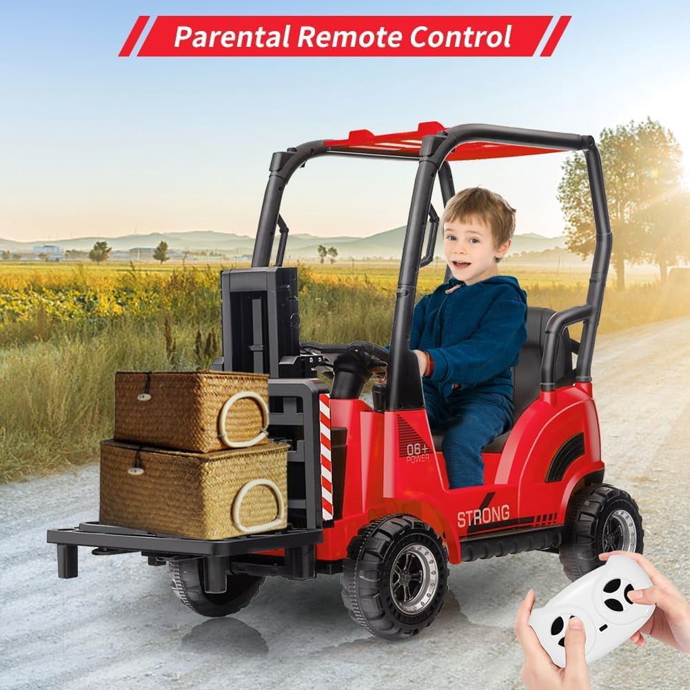 12V Electric Ride On Forklift Car with Remote Control, Liftable Fork & Pallet, 2 Speed Modes, Music, USB/MP3 Port, Safety Belt, Indoor Outdoor Vehicle