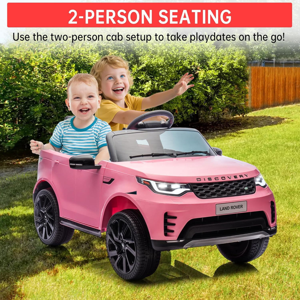 12V Licensed Land Rover 2-Seater Ride On Vehicle with Parent Remote Control, Double Doors, LED Lights, Manual Driving, Rechargeable Battery Powered Electric Ride On Car,Pink