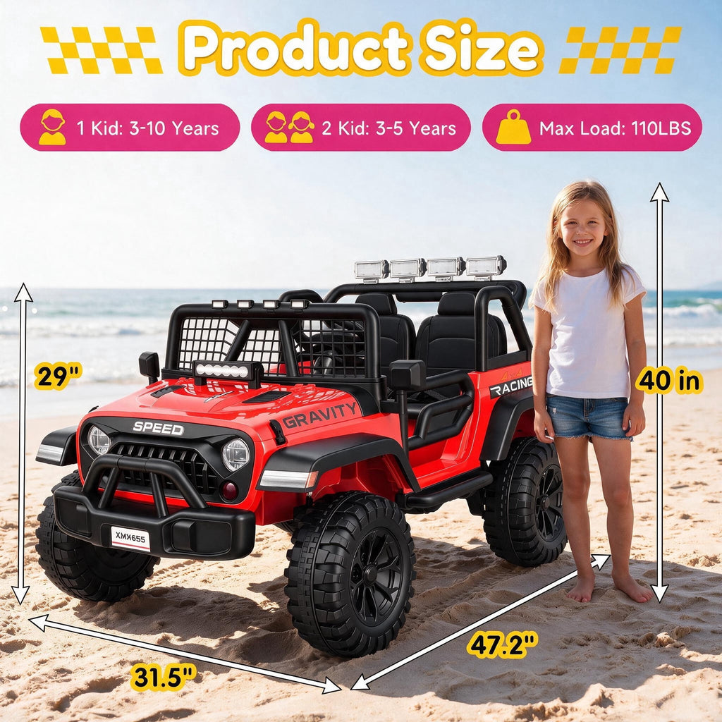 Farmdex 24 Volt 2 Seater Electric Truck Car for Kids, 400W Ride on Cars with Remote Control, Color Led Lights, Bluetooth Music, Spring Suspension,Powered Ride On Toys Gift for Boys & Girls