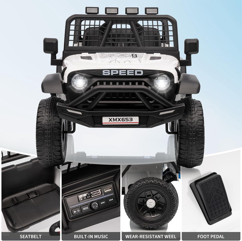 12V Ride-On Electric Car with Remote Control, Extra-Wide 13" Seat, 3 Speeds, 1.6-4.1 MPH, LED Lights, Music, USB, Safety Belt