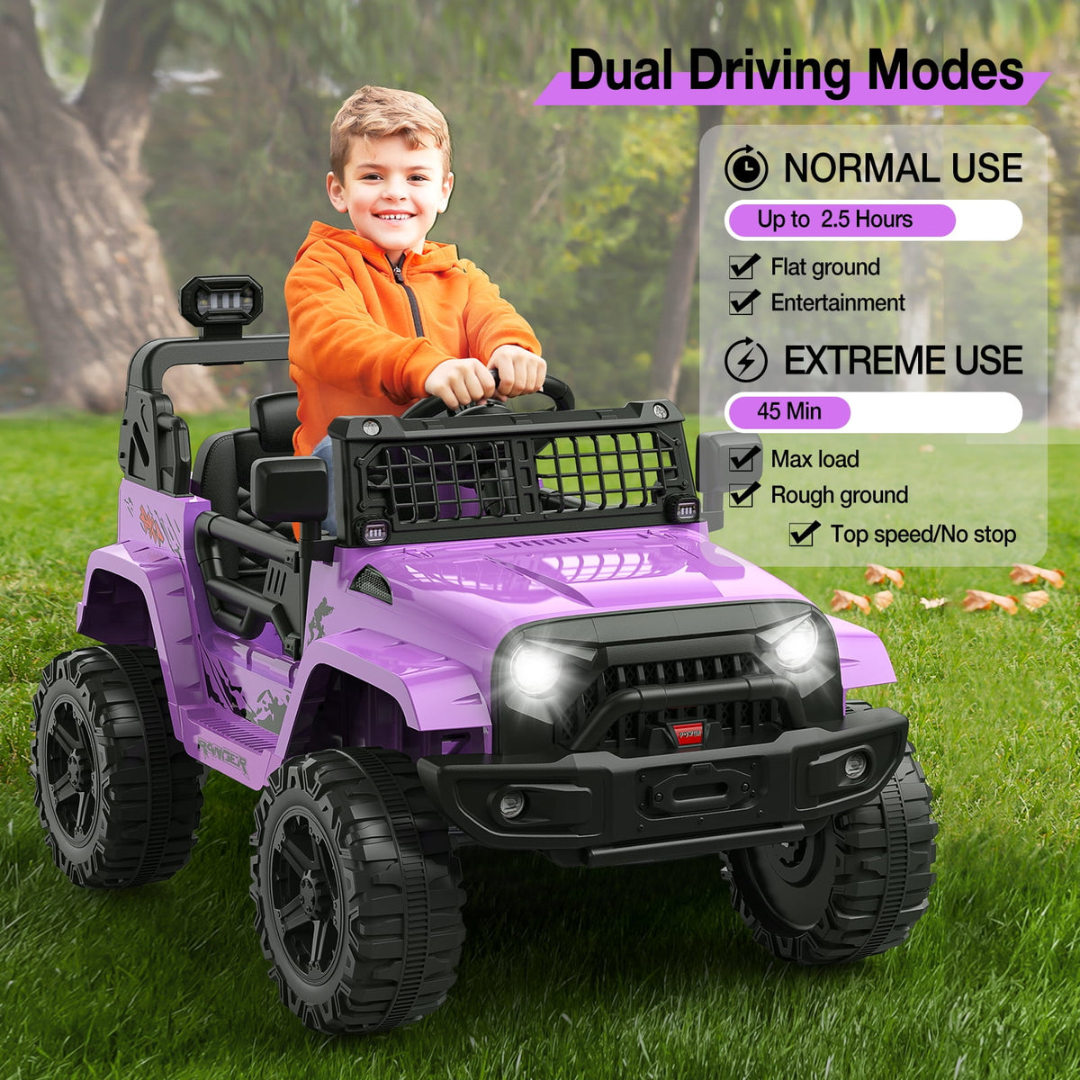 12V Kids Electric Ride-On Truck – Parental Remote Control, Seasonal Suspension, LED Lights, Wireless Connection, 2 Speeds, Standard Test Method Certified, Off-Road Toy Car