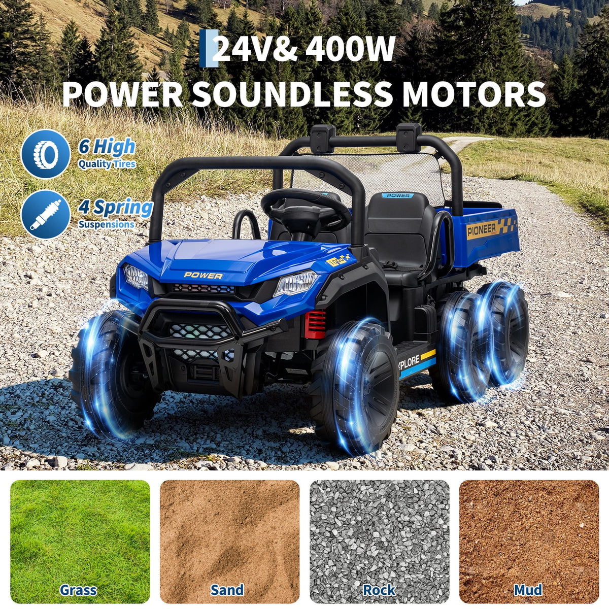 24V 4WD 2-Seater Kids Electric Ride-On Dump Truck – Remote Control, Working Dump Bed, 3 Speed Modes, Music Player, All-Terrain Off-Road Vehicle Toy for Boys & Girls Ages 3-8, Green