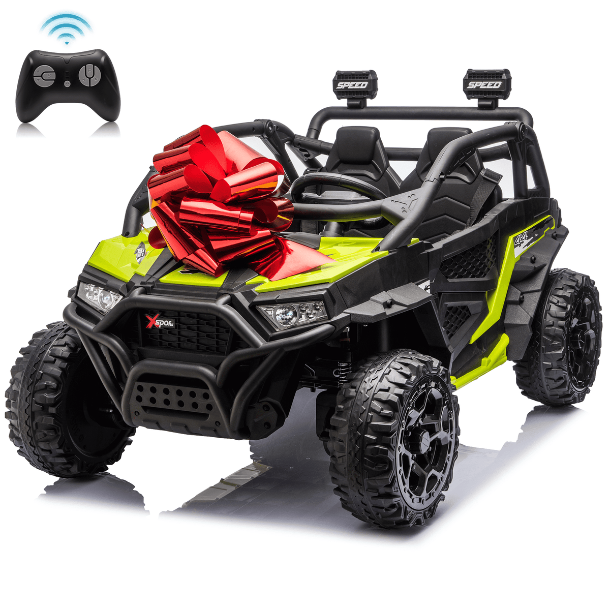 Zukpow 24V Ride Ons for Kids, 2 Seater Electric Car with Remote Control, 4x200W Motors, Power Car Wheels Ride on Toys UTV with Bluetooth Music, USB, Slow Start, LED Lights, Rear Storage Box, Black