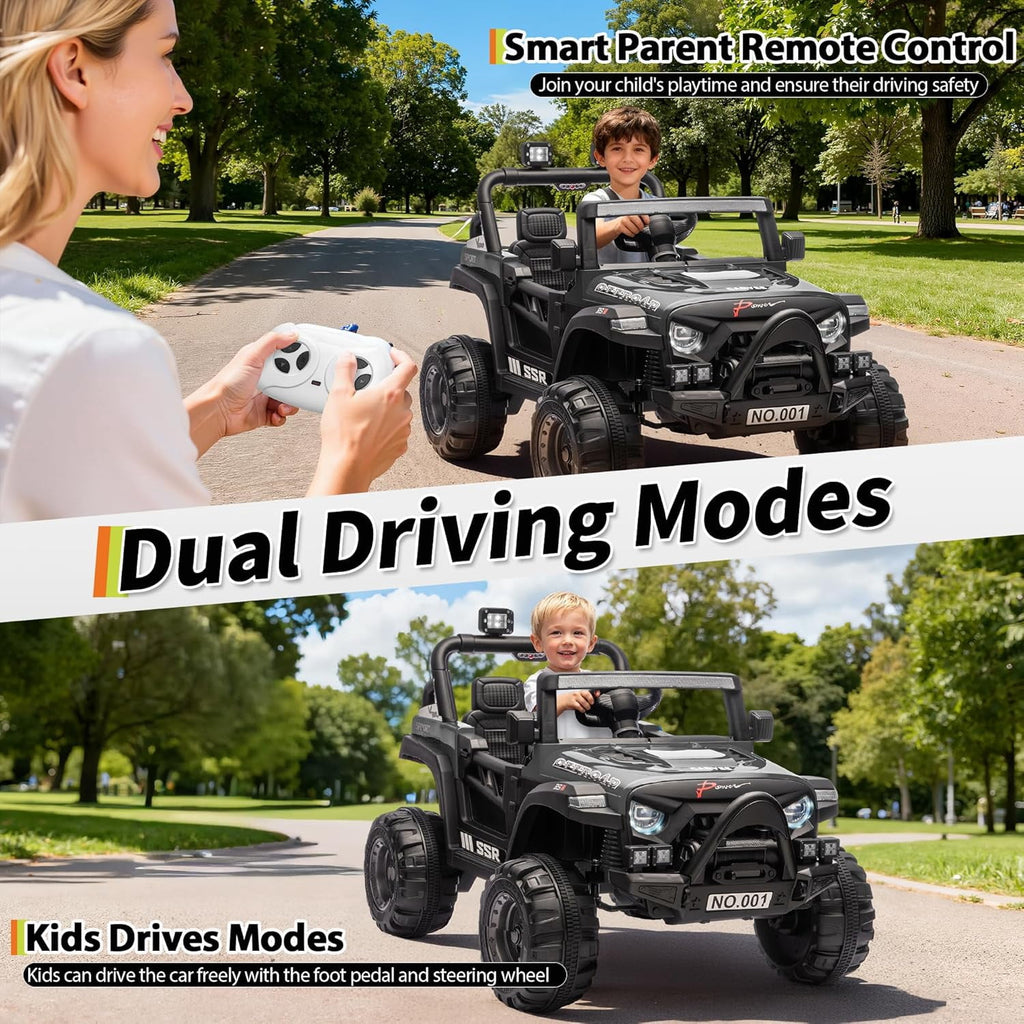 12V Electric Ride-On Truck, 4-Wheel Ride-On Car with Parent Remote Control, Dual 35W Motors, Spring Suspension, 3 Speeds, Bluetooth, LED Lights