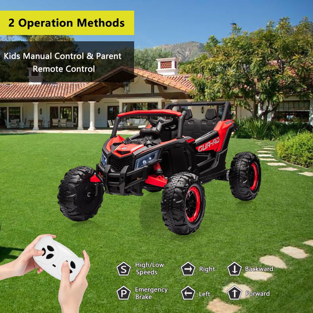 TROPOW 24 Volt Ride On Toys for Boys,Battery Powered Kids Car, Electric Off-Road UTV Car with Remote Control, 200W Motors, Led Lights, Music, Enhanced Suspension, Ride on Toy for Kids,Red