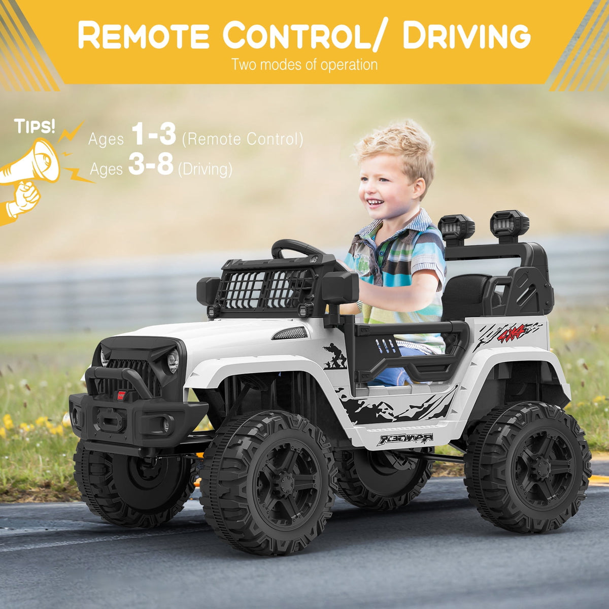 12V Kids Electric Ride-On Truck – Parental Remote Control, Seasonal Suspension, LED Lights, Wireless Connection, 2 Speeds, Standard Test Method Certified, Off-Road Toy Car