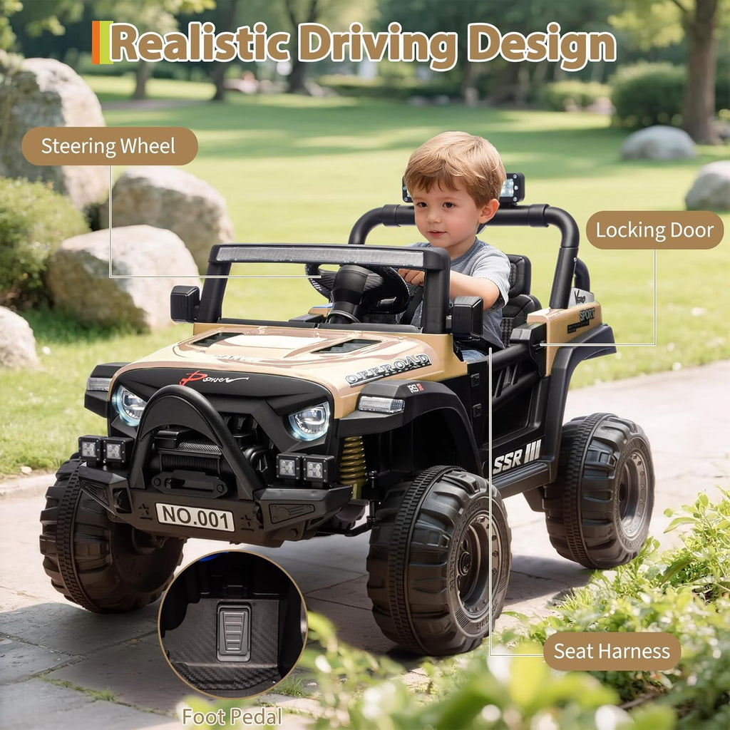 12V Electric Ride-On Truck, 4-Wheel Ride-On Car with Parent Remote Control, Dual 35W Motors, Spring Suspension, 3 Speeds, Bluetooth, LED Lights
