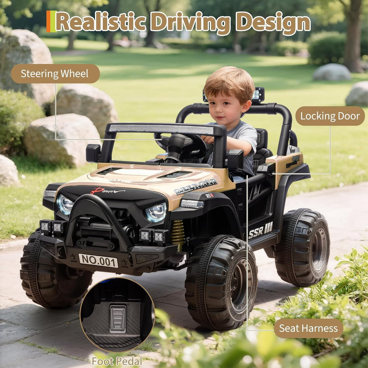 12V Electric Ride-On Truck, 4-Wheel Ride-On Car with Parent Remote Control, Dual 35W Motors, Spring Suspension, 3 Speeds, Bluetooth, LED Lights