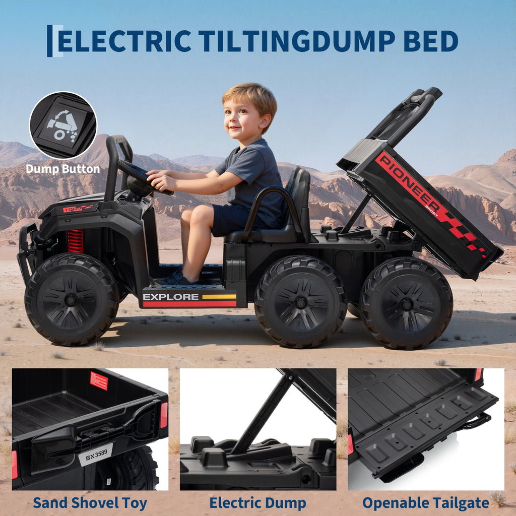 24V 4WD 2-Seater Kids Electric Ride-On Dump Truck – Remote Control, Working Dump Bed, 3 Speed Modes, Music Player, All-Terrain Off-Road Vehicle Toy for Boys & Girls Ages 3-8, Green