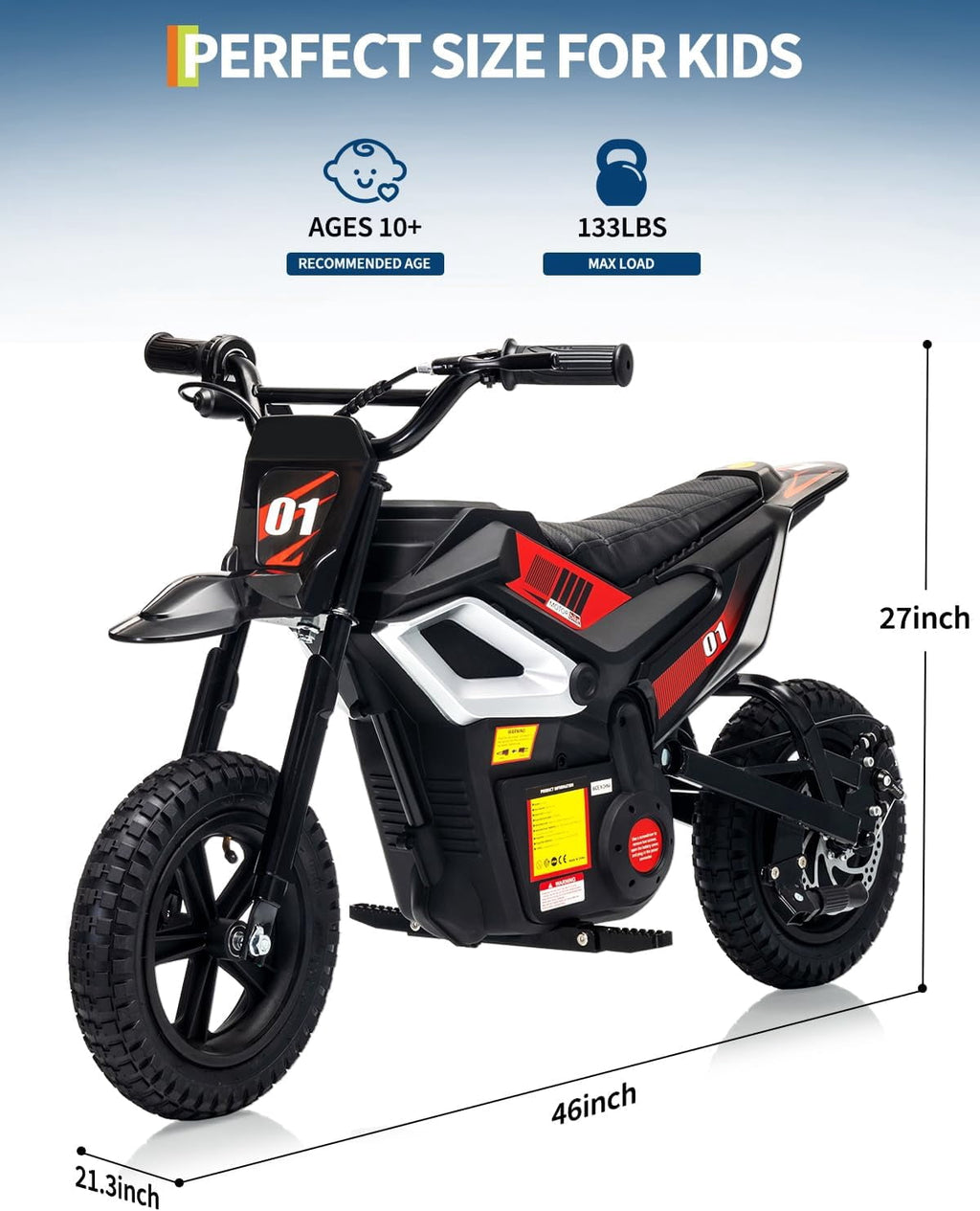 Fectiontool 24V Electric Ride-On Motorcycle, 350W Motor, 24V 7Ah Rechargeable Battery, Battery Powered Ride-On Bike, Energy-Efficient Charger Included,Black