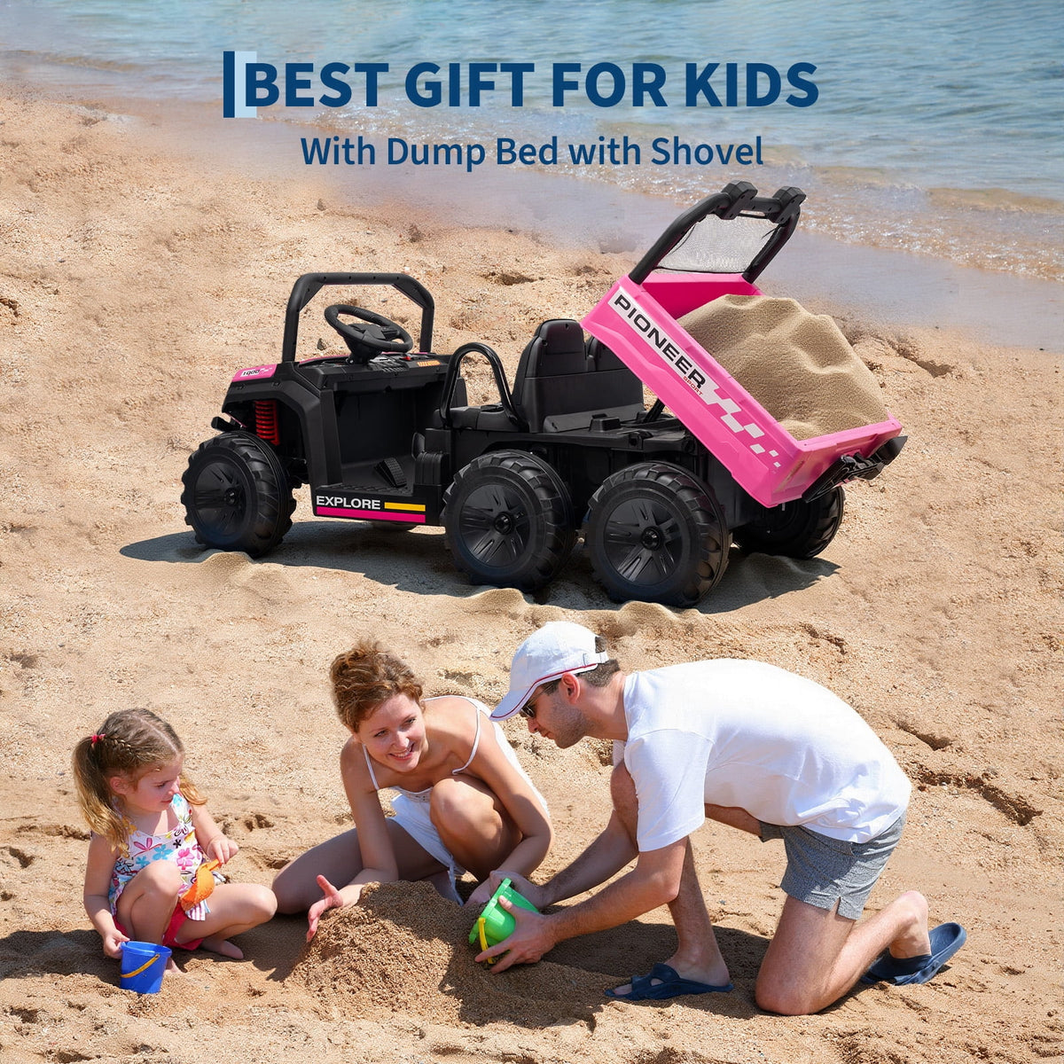 24V 4WD 2-Seater Kids Electric Ride-On Dump Truck – Remote Control, Working Dump Bed, 3 Speed Modes, Music Player, All-Terrain Off-Road Vehicle Toy for Boys & Girls Ages 3-8, Green