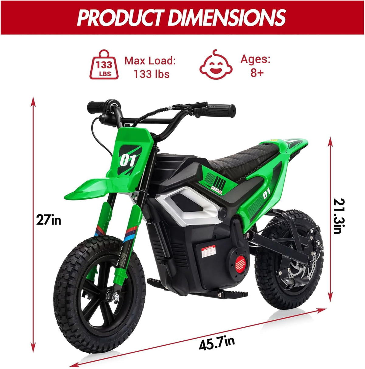 24V Electric Dirt Bike, 350W Ride-On Motorcycle with Rear Suspension, Twist-Grip Throttle, 12-Inch Rubber Tires, 13.67 MPH, 132 Lbs