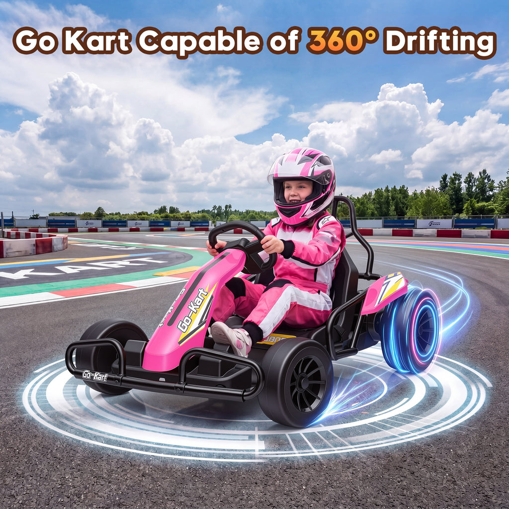 Funcid 24V 10Ah Big Battery Go Kart for Kids Age 6-12, Ride on Toys with 600W Motors, 7.5 MPH Electric Go Kart W/ EVA Wheels, 4-Level Adjustable Seat & 360° Drift Mode, LED Power Display, Red