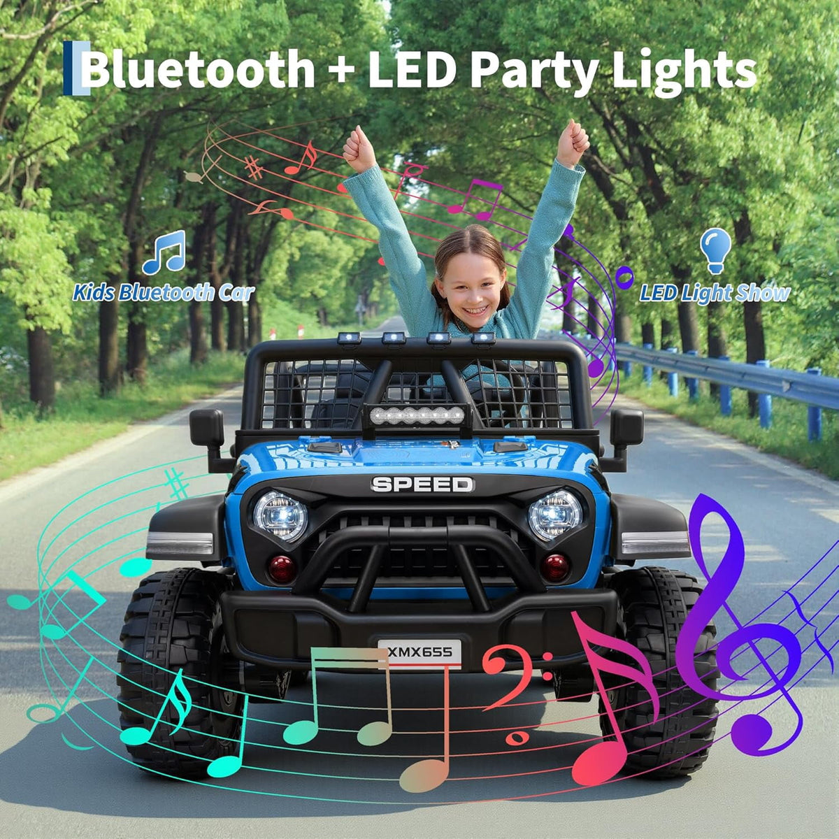 24V 2-Seater 4WD Electric Ride-On Truck with 2.4GHz Remote Control, Auto-Follow Mode, 2 Speeds 3–5 mph, Spring Suspension, LED Headlights, USB/AUX Music, 110 lb Capacity,Blue
