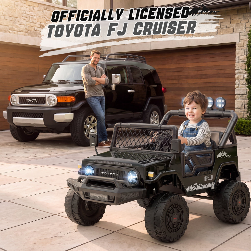Officially Licensed Toyota FJ Ride On Toys 24V 800W, 4WD Kids Power Car Wheels for Boys Girls, 2 Seater Electric Car with Remote Control, 4 Motors, Music, LED Lights, Green