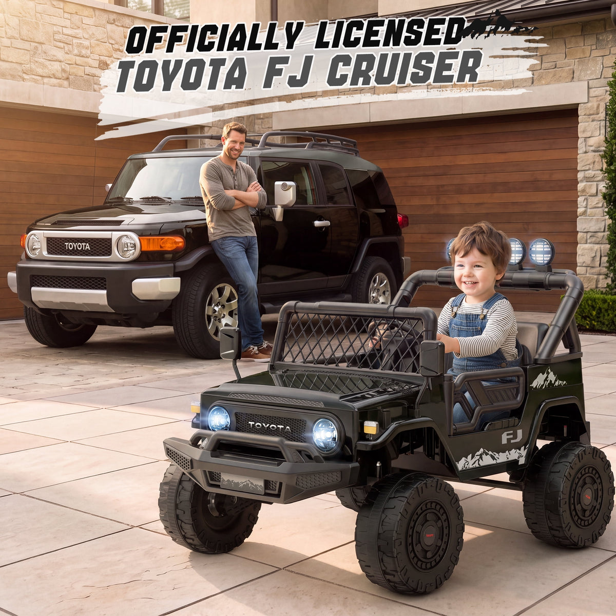 Officially Licensed Toyota FJ Ride On Toys 24V 800W, 4WD Kids Power Car Wheels for Boys Girls, 2 Seater Electric Car with Remote Control, 4 Motors, Music, LED Lights, Green