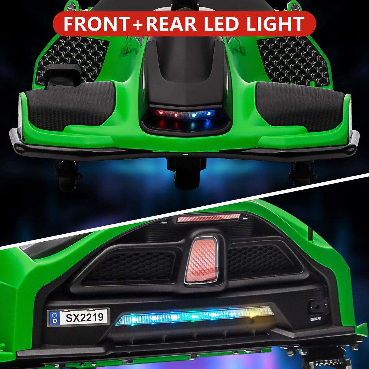 Ride On Drift Kart, Go Kart, Electric Go Kart 24V Drift Kart - 180W Brushless Motor, 7.5 mph Variable Speed, LED Light, Soft Start Battery Powered for Kids 8-12