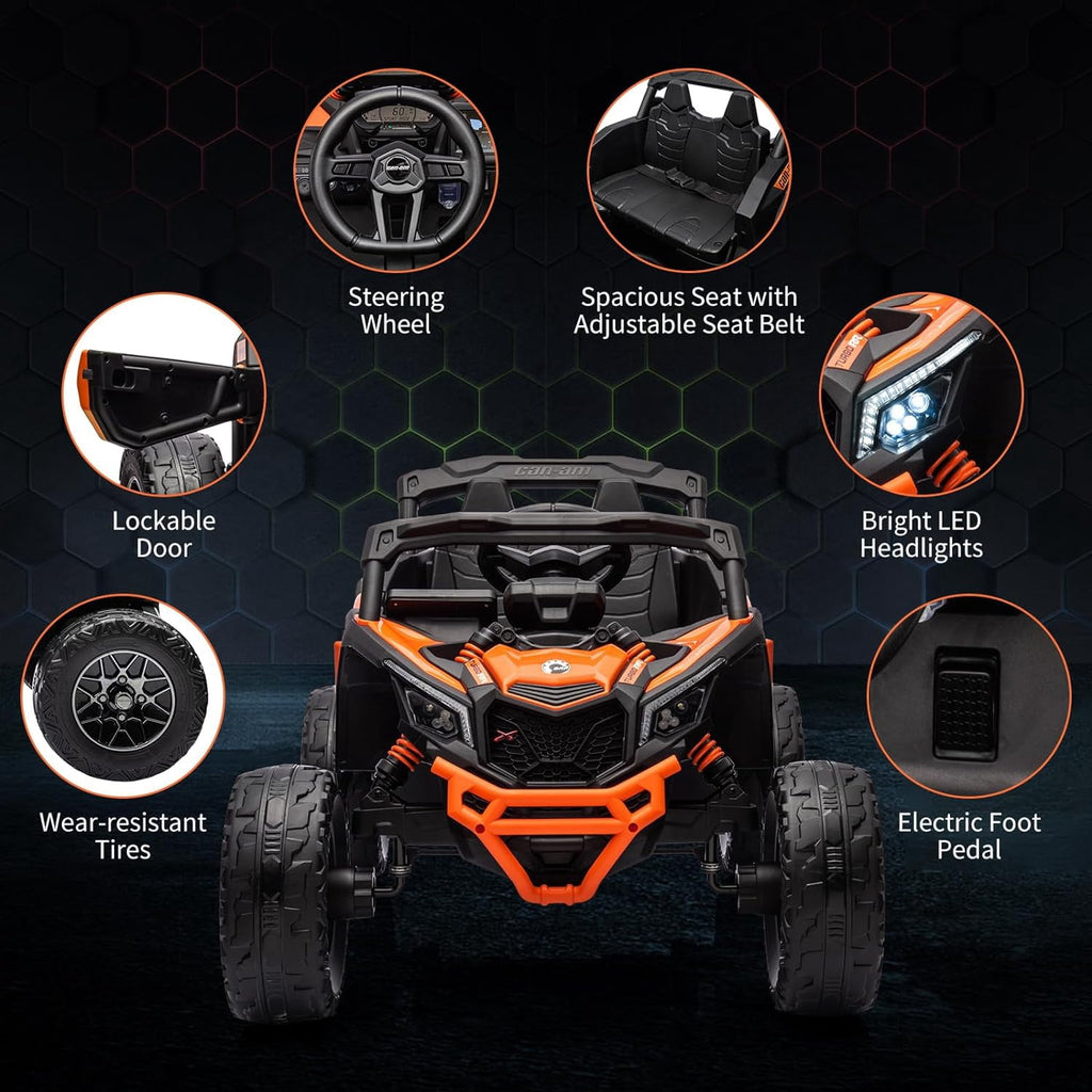 12V Licensed All-Terrain UTV Ride-On Car, Dual Motors, 2.4G Remote Control, Spring Suspension, EVA Wheels, LED Lights & Music, Openable Doors, 66 LBS Max Load