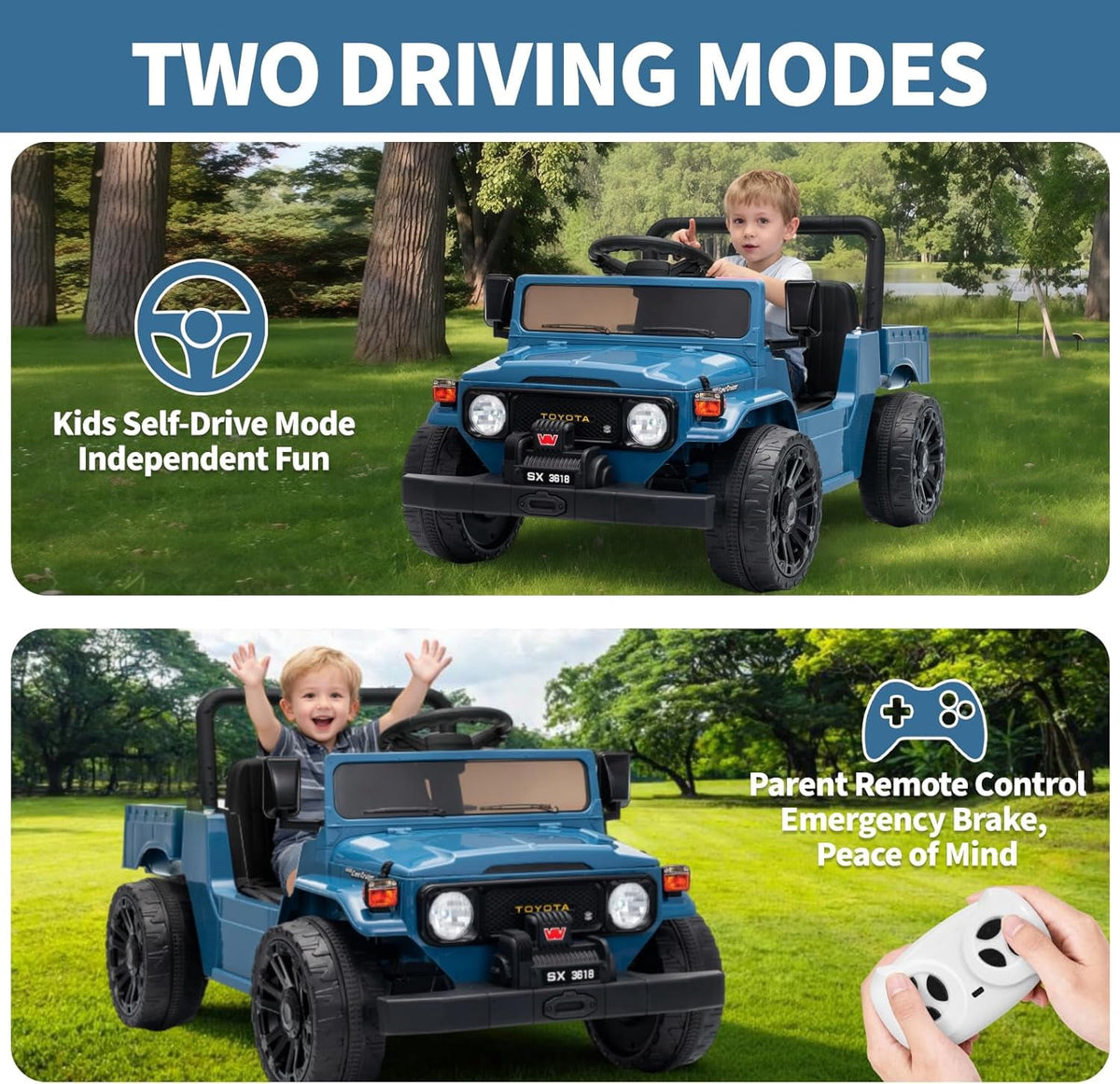 12V Licensed Toyota Ride-On Pickup Truck, Electric Ride-On Car with Remote Control, Lift-Up Dump Bed, Suspension, Bluetooth, Music, 3.73 MPH