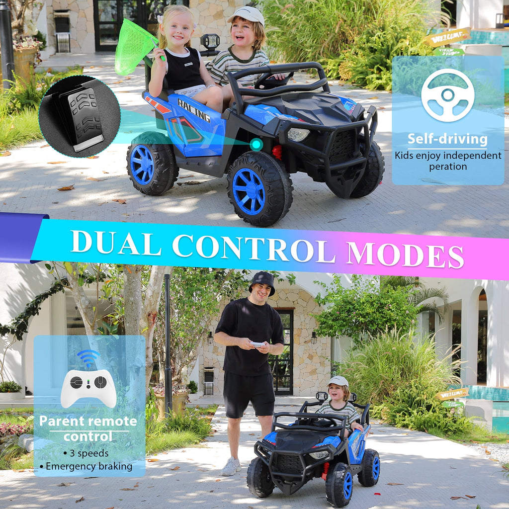 Funcid 24 Volt Ride on Cars, 2-Seater Ride on Toys with Remote Control, 400W Electric Car, Ride on UTV w/ Bluetooth, MP3, Suspension, Seat Belts, Volume Adjustment, Black