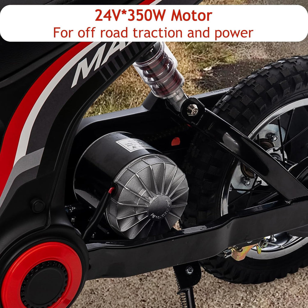 24V Electric Dirt Bike, 3-Speed Off-Road Motorcycle up to 14.29 MPH, Dual Suspension, Hydraulic Front Fork, Steel Frame, 135 lbs Capacity