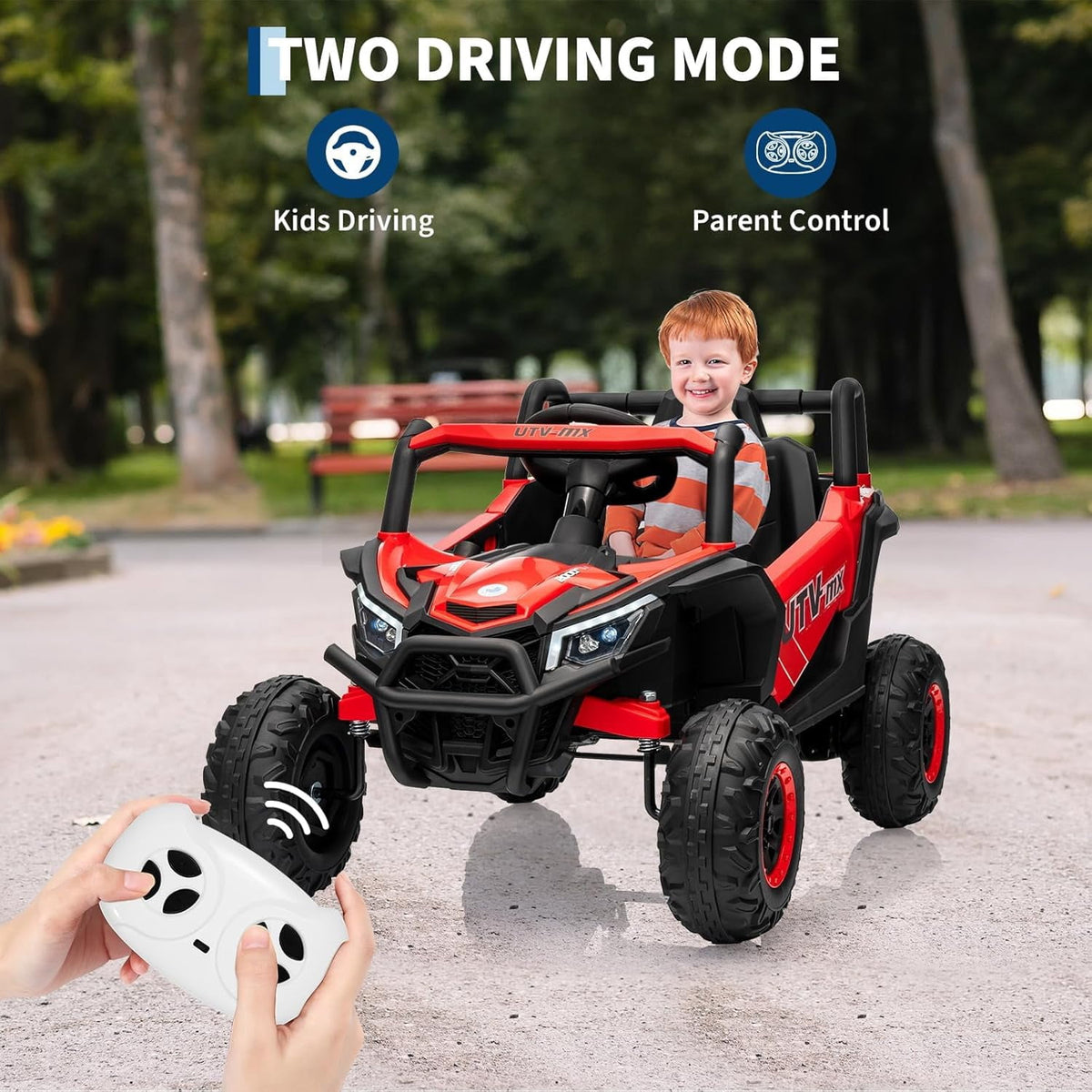 12V 4WD Ride-On Electric Car with Remote Control, 4-Wheel Drive, 4 Spring Suspension, Up to 5 MPH, LED Headlights, Bluetooth