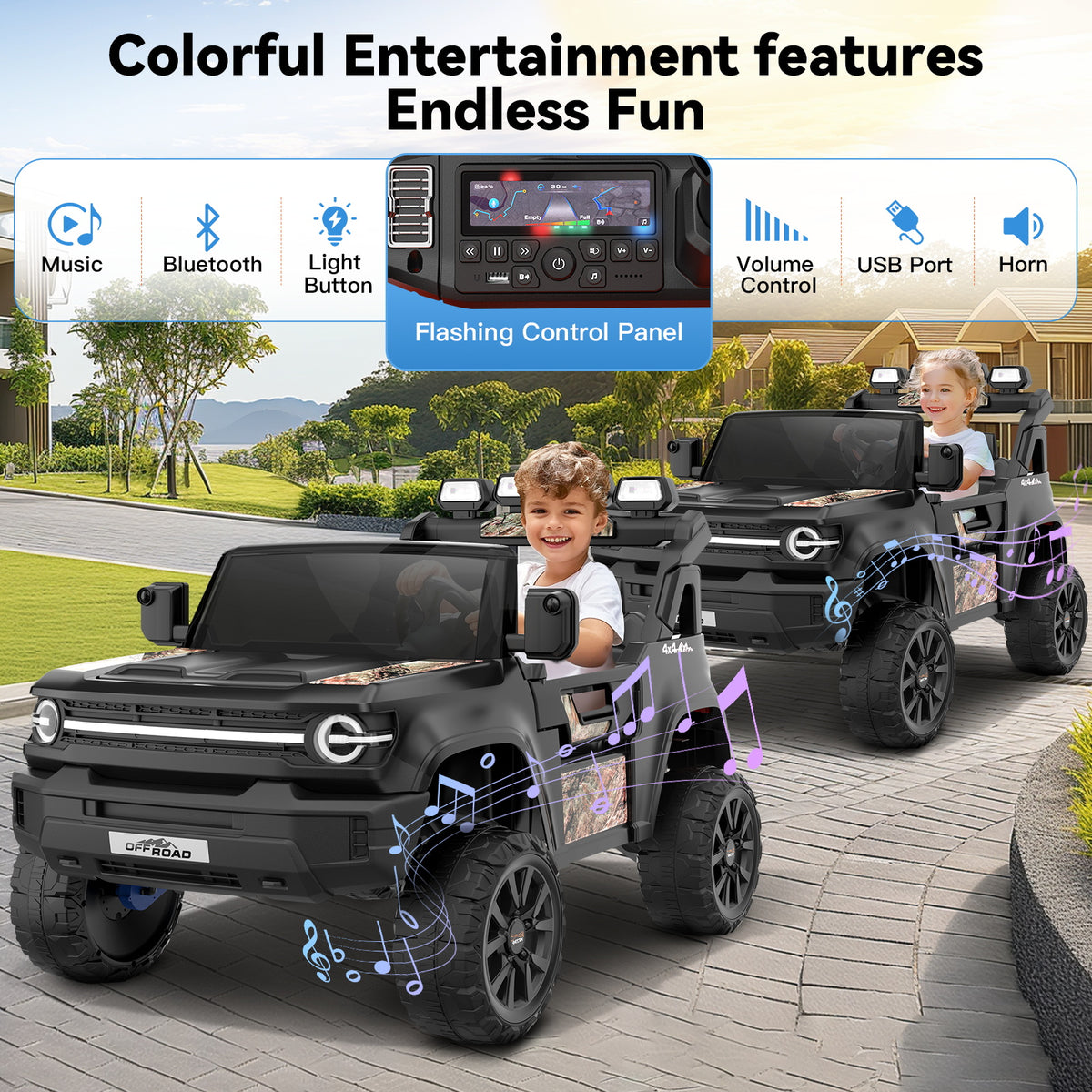 Farmdex 24V Ride on Toys with Remote Control, 2 XL Seater Electric Truck Car for Kids w/ 22'' Large Seat, 4WD/2WD Switchable, Powered Ride on Cars w/ Bluetooth, LED Lights, 3 Speeds, 4 x 200W, Pink