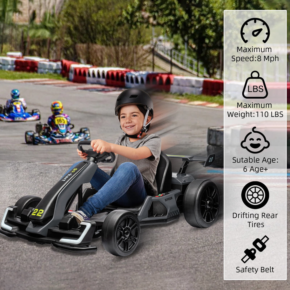 24V Kids Electric Go Kart, 300W Drift Ride-On Car with Dual 150W Motors - Adjustable Seat, 4 Speed Modes, 8.5mph Max, LED Lights, Music & Horn, Safety Belt, Outdoor Racing Toy - Red