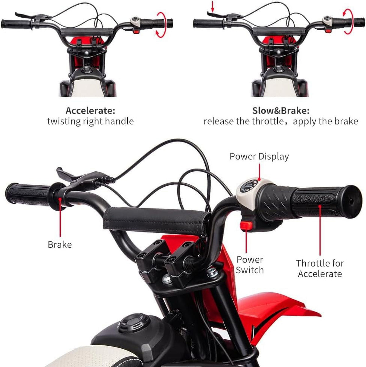24V Electric Dirt Bike, 250W Brushed Motor, 13.6 MPH Max Speed, Chain Drive System, Disc Brake, Metal Spring Suspension, 12.6 Inch Pneumatic Tires, Leather Seat, 138 LBS Max Load,Blue
