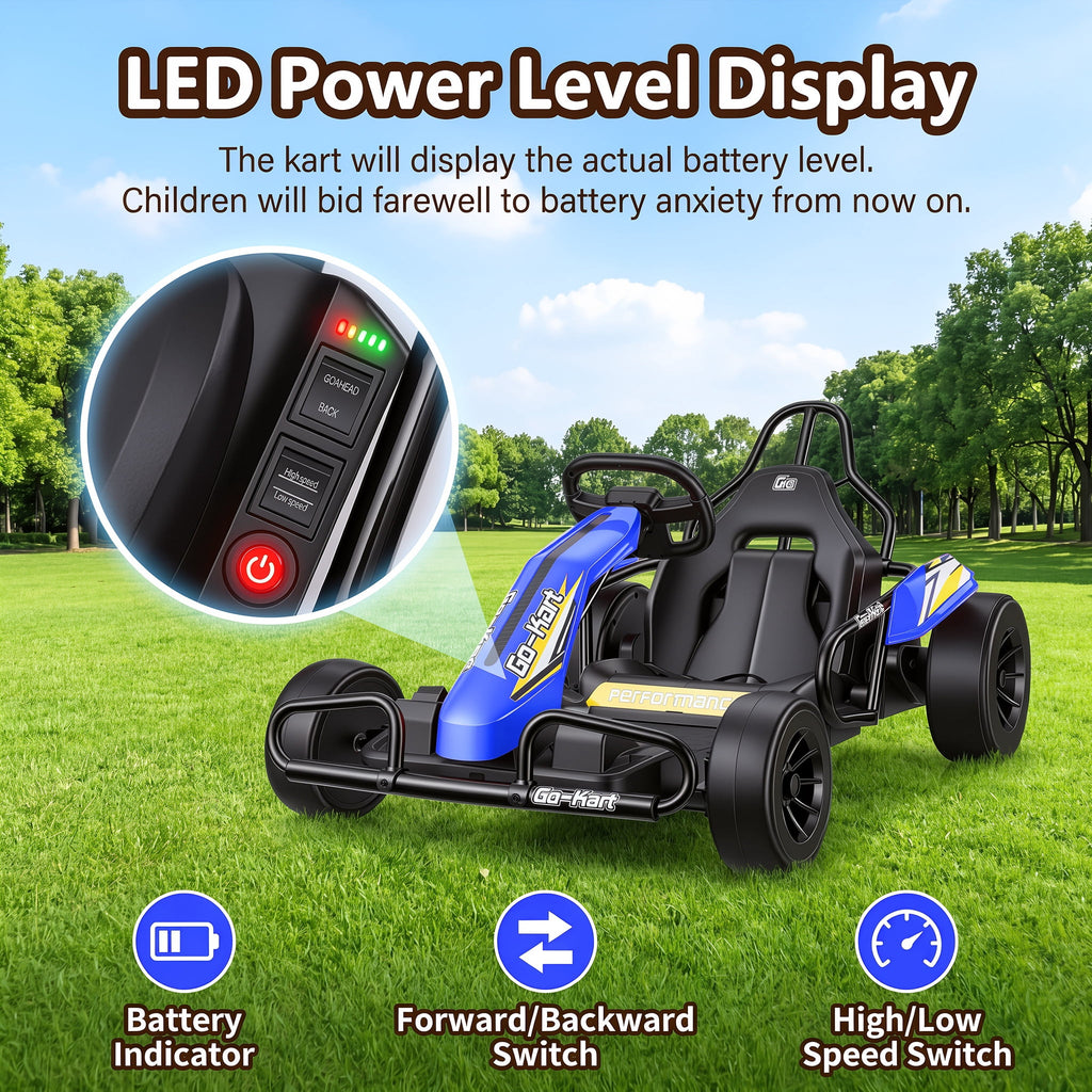 Funcid 24V 10Ah Big Battery Go Kart for Kids Age 6-12, Ride on Toys with 600W Motors, 7.5 MPH Electric Go Kart W/ EVA Wheels, 4-Level Adjustable Seat & 360° Drift Mode, LED Power Display, Red