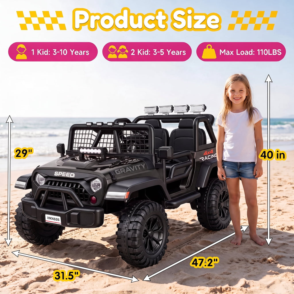 Farmdex 24 Volt 2 Seater Electric Truck Car for Kids, 400W Ride on Cars with Remote Control, Color Led Lights, Bluetooth Music, Spring Suspension,Powered Ride On Toys Gift for Boys & Girls
