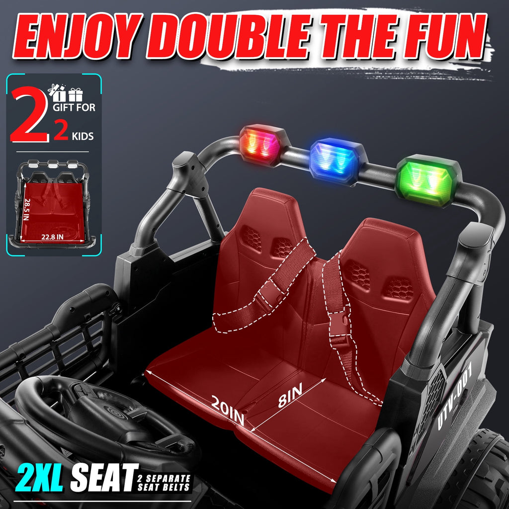 Funcid 24V Ride on Toys 4WD Ride on Cars with Remote Control, 2 XL Seater Electric Car for Kids, Power Car Wheels, UTV w/ 4*200W Motor, Bluetooth, Music, Lights, 3 Speeds, Black