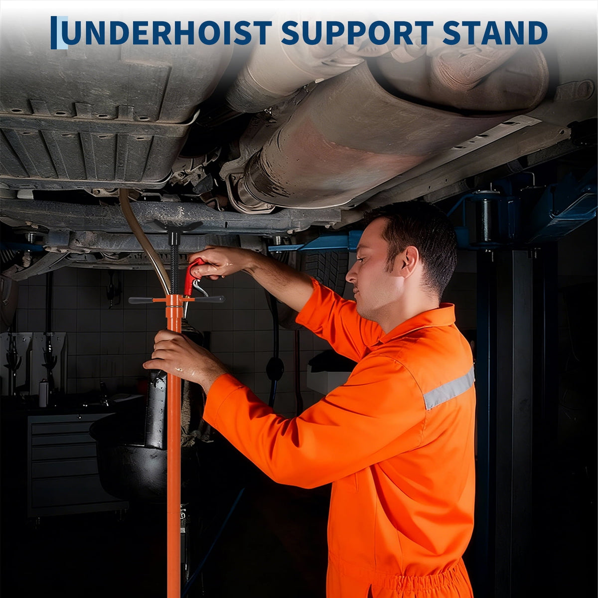 2 Ton Folding Hydraulic Engine Hoist & 3/4 Ton Underhoist Support Stand Set – Heavy Duty Steel Shop Crane, 4-Position Boom, High Reach for Automotive Engine Work, Orange (RAL2004)