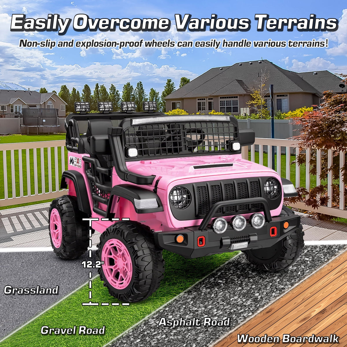 Funcid 24 Volt Ride on Toys, 2-Seater Electric Car, 400W Ride on Cars with Remote Control, Ride on Truck W/ Bluetooth, Music, Power Display, High/Low Speed, Light Control, Suspension, Pink