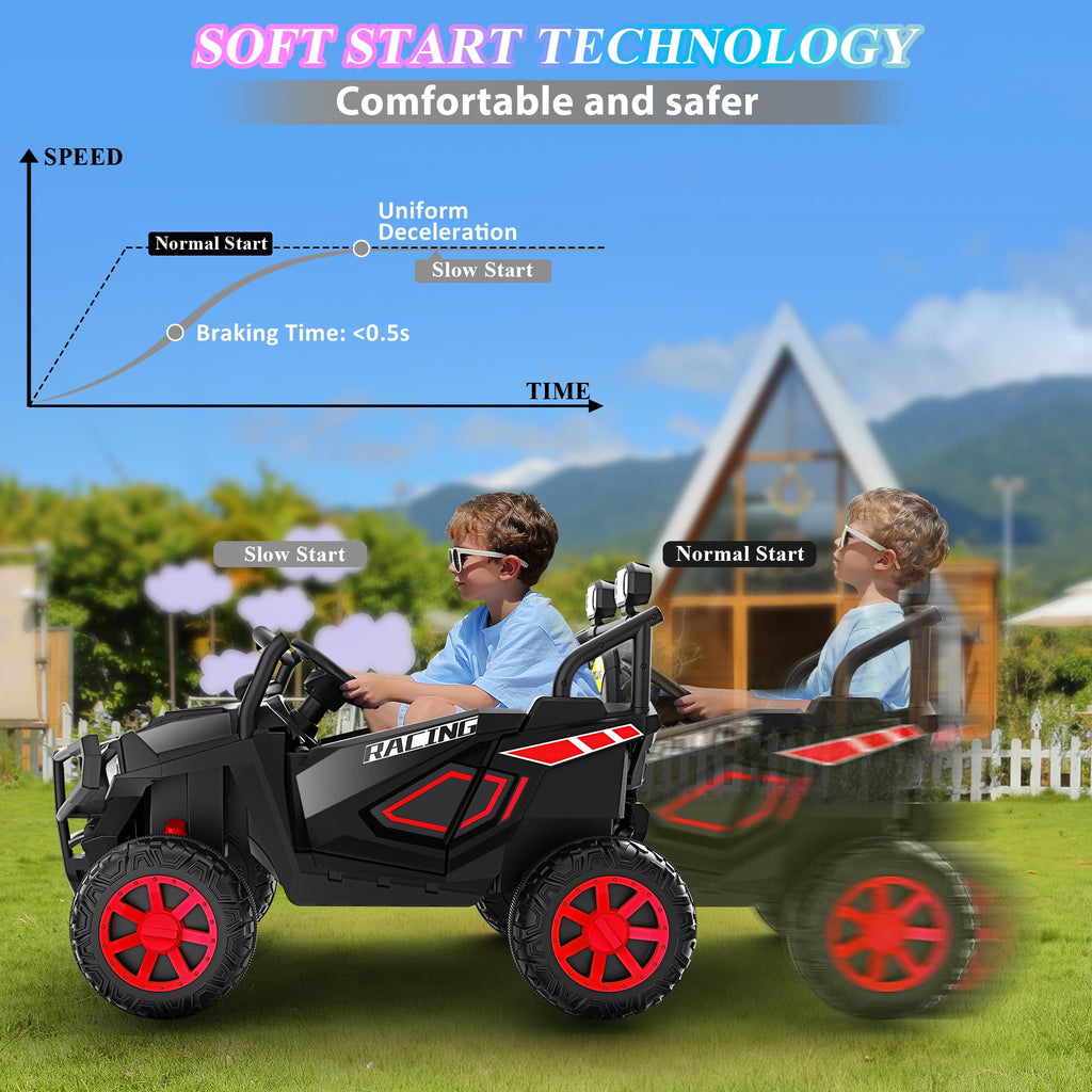 Funcid 24 Volt Ride on Cars, 2-Seater Ride on Toys with Remote Control, 400W Electric Car, Ride on UTV w/ Bluetooth, MP3, Suspension, Seat Belts, Volume Adjustment, Black
