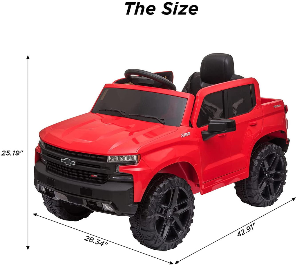 12V Licensed Chevrolet Silverado Ride On Truck, Electric Ride On Car with Remote Control, Bluetooth, MP3, LED Lights, Spring Suspension, Storage Bin, Realistic Truck Toy