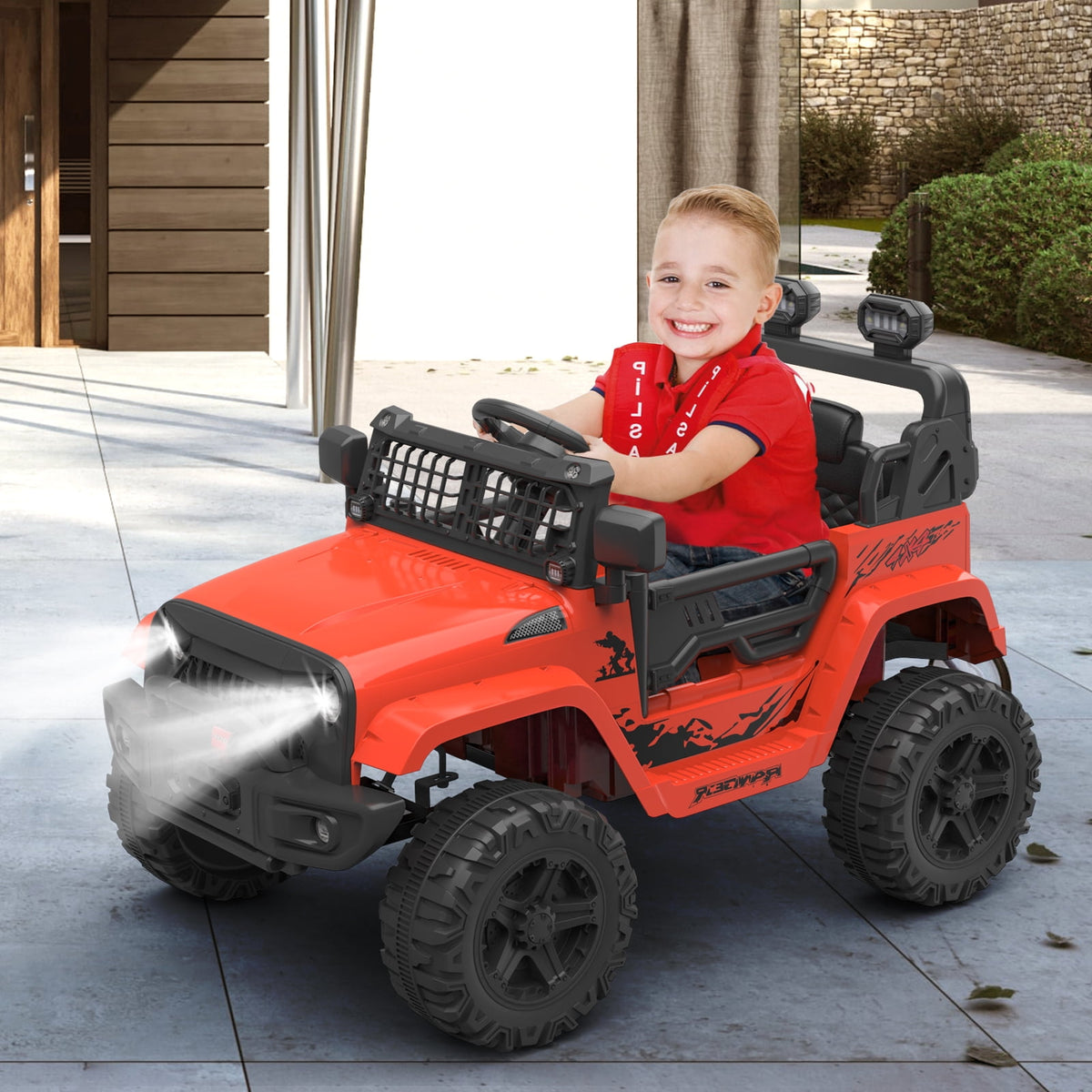 12V Kids Electric Ride-On Truck – Parental Remote Control, Seasonal Suspension, LED Lights, Wireless Connection, 2 Speeds, Standard Test Method Certified, Off-Road Toy Car