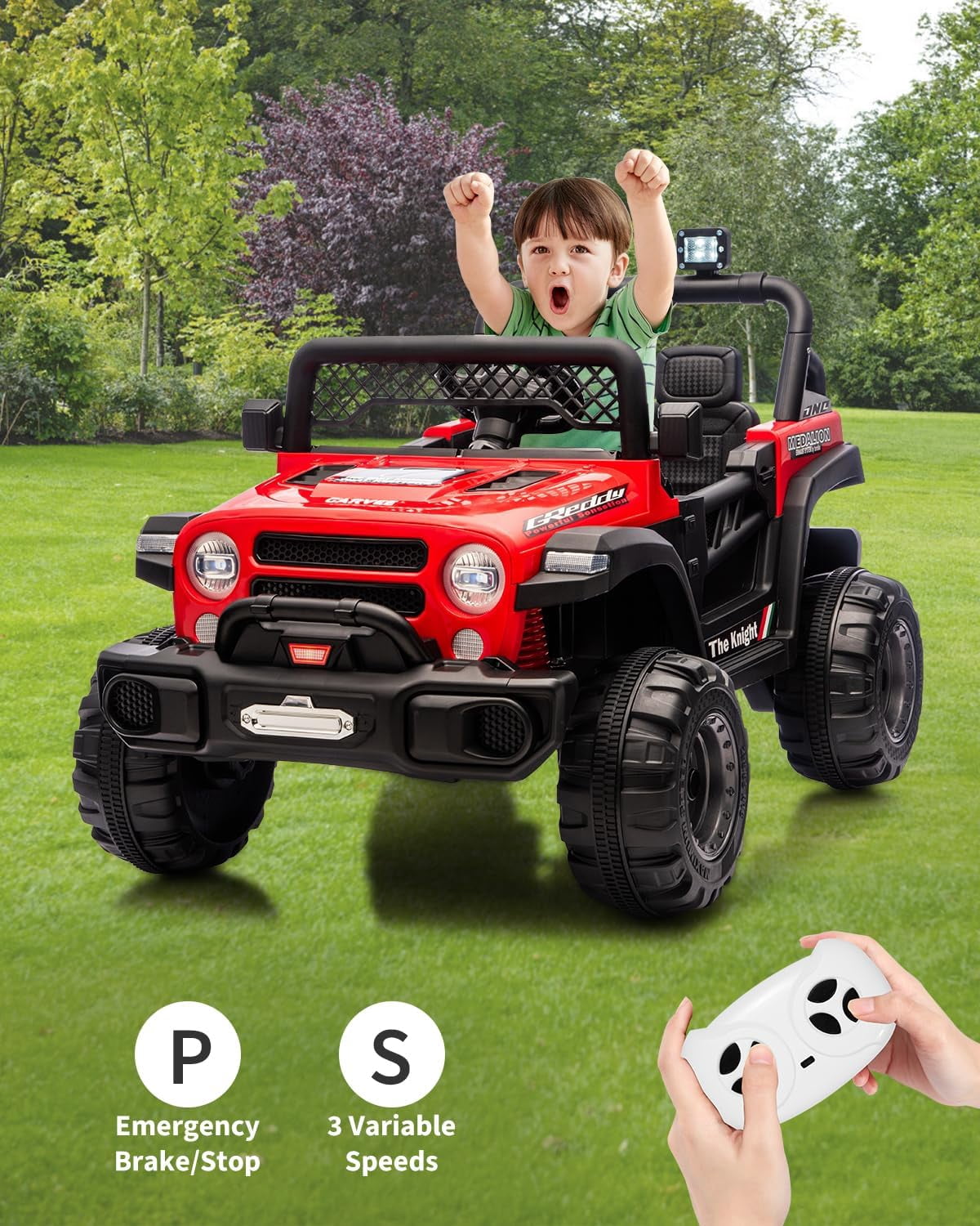 12V Electric Ride-On Truck, 4-Wheel Ride-On Car with Remote Control, 12V 7Ah Battery, Spring Suspension, LED Lights, Music, 66 Lbs