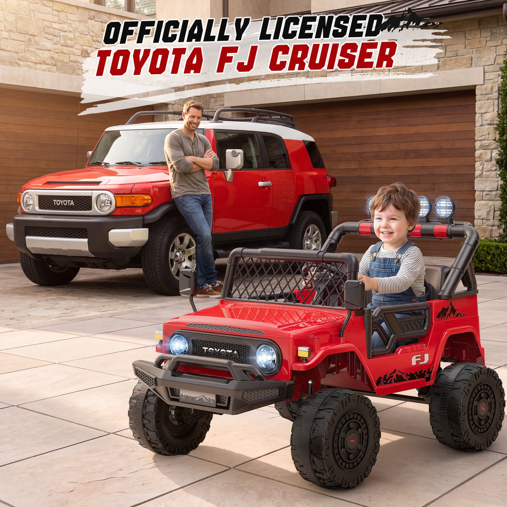 Officially Licensed Toyota FJ Ride On Toys 24V 800W, 4WD Kids Power Car Wheels for Boys Girls, 2 Seater Electric Car with Remote Control, 4 Motors, Music, LED Lights, Green