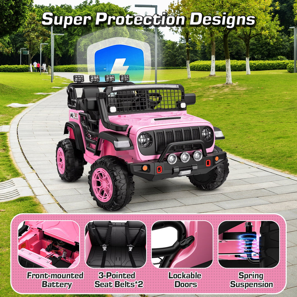 Funcid 24 Volt Ride on Toys, 2-Seater Electric Car, 400W Ride on Cars with Remote Control, Ride on Truck W/ Bluetooth, Music, Power Display, High/Low Speed, Light Control, Suspension, Pink