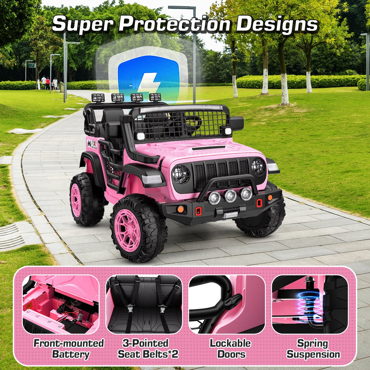 Funcid 24 Volt Ride on Toys, 2-Seater Electric Car, 400W Ride on Cars with Remote Control, Ride on Truck W/ Bluetooth, Music, Power Display, High/Low Speed, Light Control, Suspension, Pink