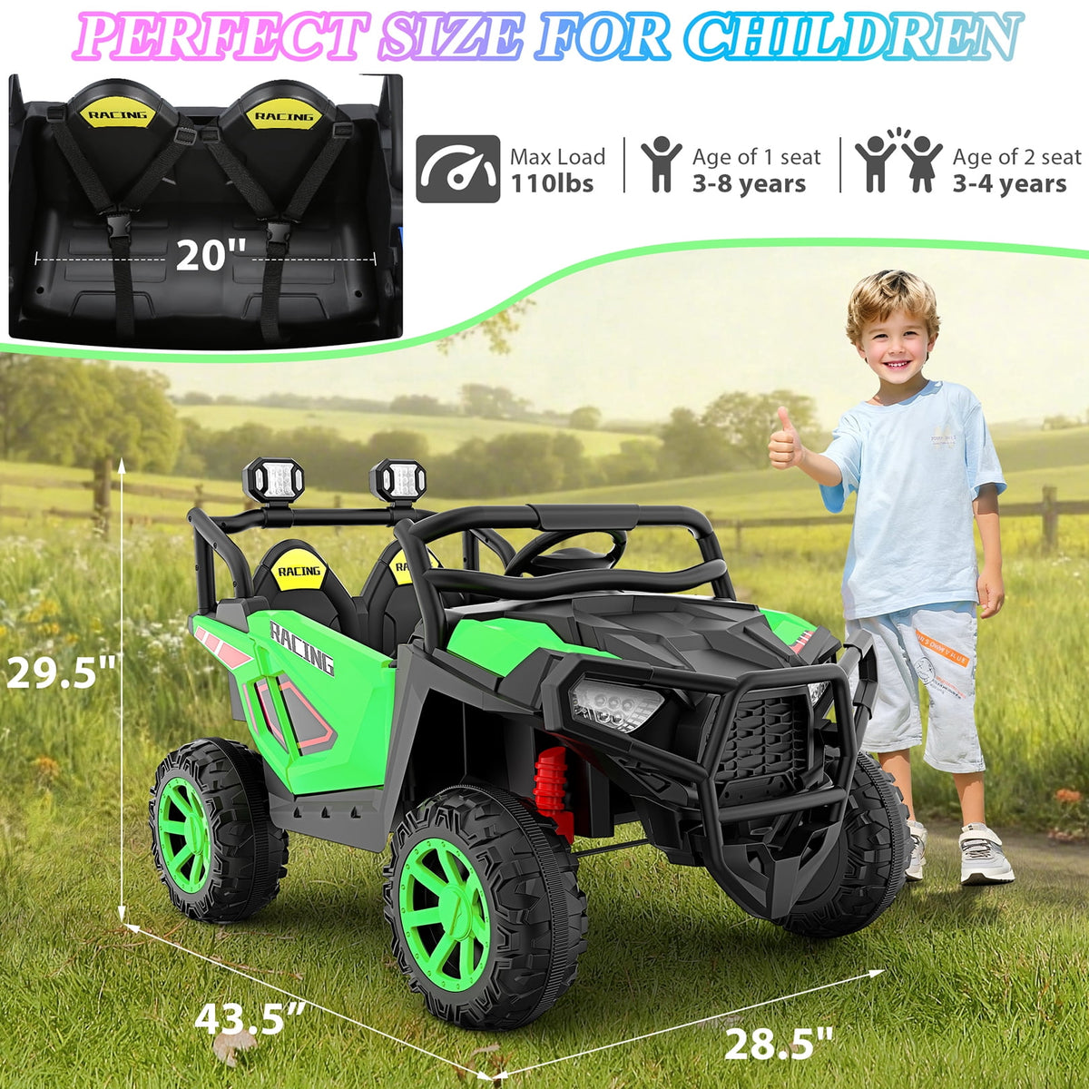 Funcid 24 Volt Ride on Toys, 2-Seater Ride on Cars with Remote Control, 400W Electric Car, Ride on UTV w/ Bluetooth, MP3, Seat Belts, Volume Adjustment, Suspension, Pink