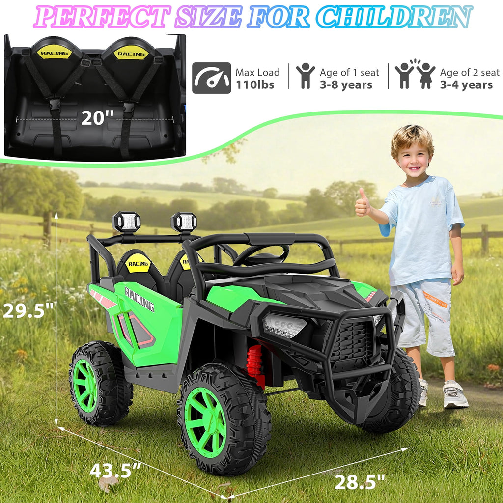 Funcid 24 Volt Ride on Cars, 2-Seater Ride on Toys with Remote Control, 400W Electric Car, Ride on UTV w/ Bluetooth, MP3, Suspension, Seat Belts, Volume Adjustment, Black