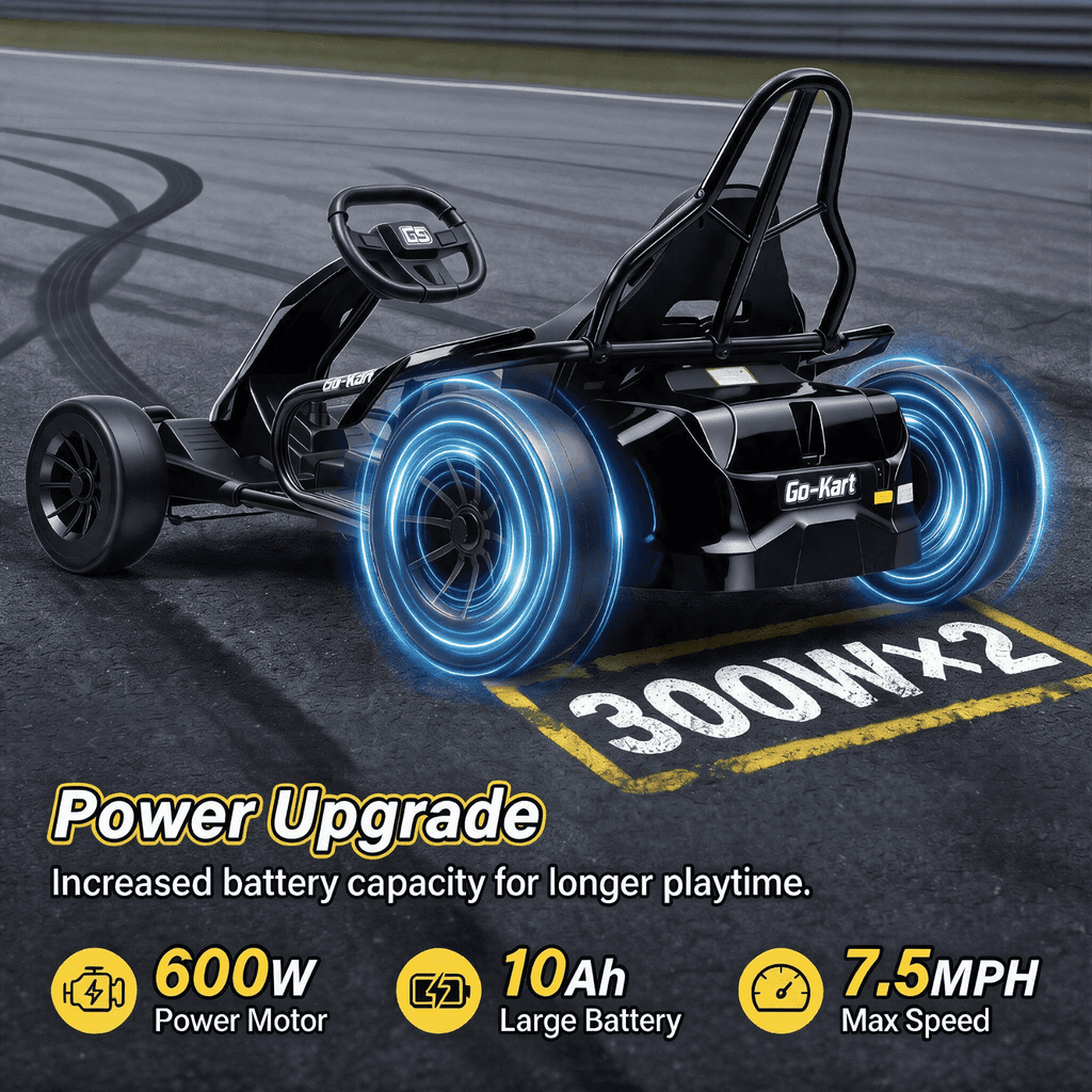 VIBESPARK Drift Go Kart, 24V 10AH Electric Go Kart for Kids Ages 6-14, 360° Drift Mode, Ride On Car with Backrest & Adjustable Seat, 300W Dual Motors, Max Speed 7.5mph/h, Blue