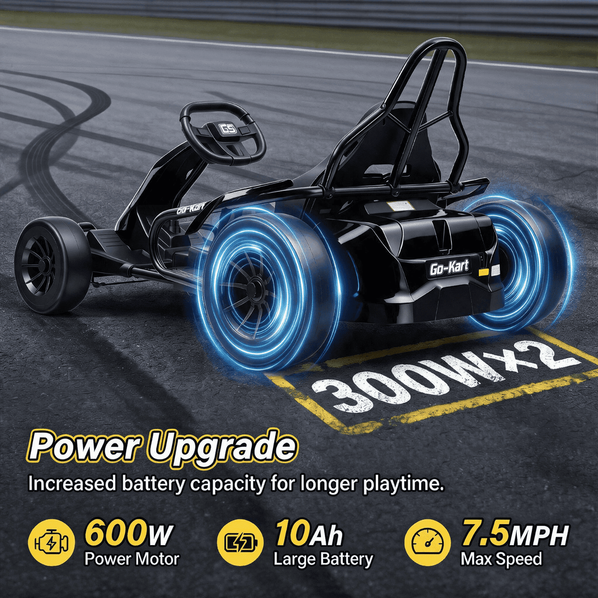 VIBESPARK Drift Go Kart, 24V 10AH Electric Go Kart for Kids Ages 6-14, 360° Drift Mode, Ride On Car with Backrest & Adjustable Seat, 300W Dual Motors, Max Speed 7.5mph/h, Blue