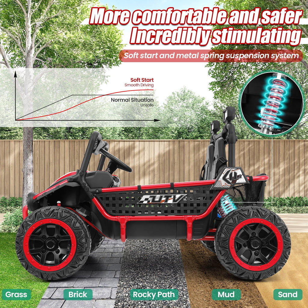 VIBESPARK XXL 24V Ride on Toys for Big Kids Ages 3-8, Key Start Metal Frame UTV with Power Display, 7AH Ride on Cars w/ 150W Motors, Bluetooth, Volume Knob, Safety Belt, Max 5mph, Pink